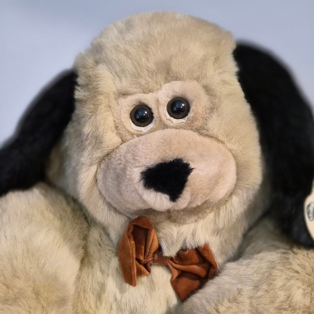 Vintage 1988 Chrisha Playful Plush Puppy Dog Stuffed Animal Bow Tie 9182146 15"